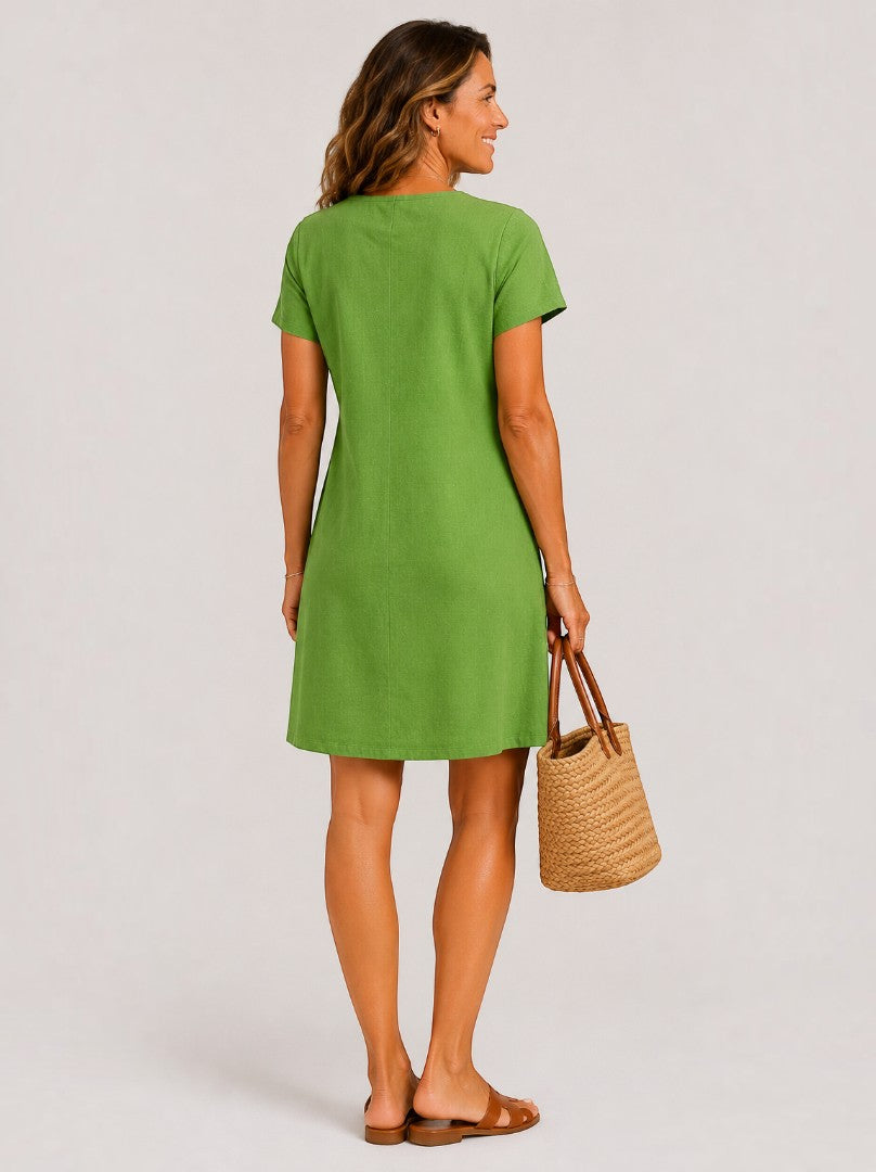 Bep | Groene Zomerjurk met Linnenlook