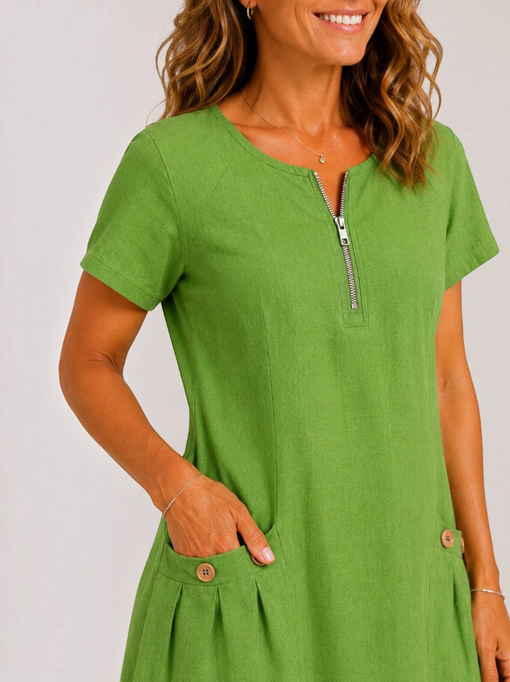 Bep | Groene Zomerjurk met Linnenlook