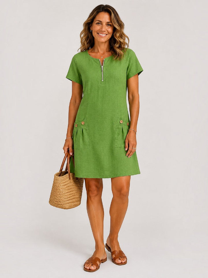 Bep | Groene Zomerjurk met Linnenlook