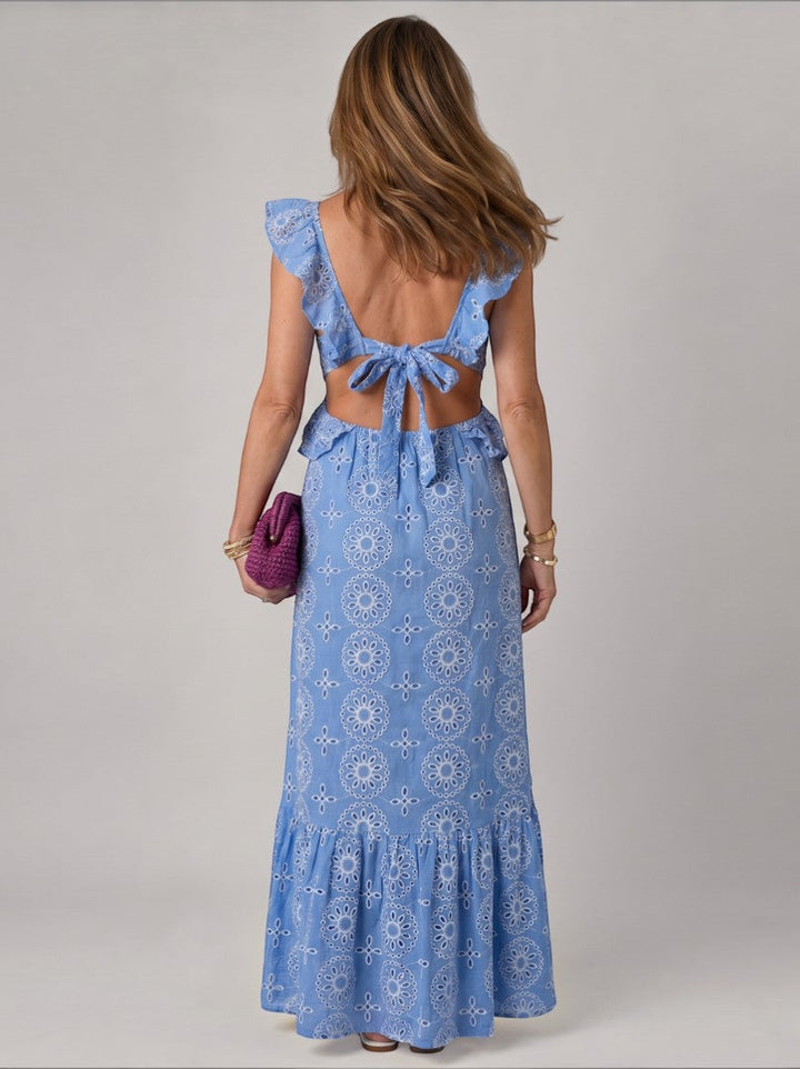 Riet | Maxi-jurk in Blauw met Broderie