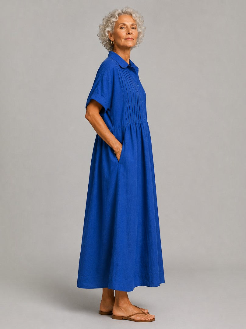 Berdien | Maxi-jurk in Blauw met Linnenlook