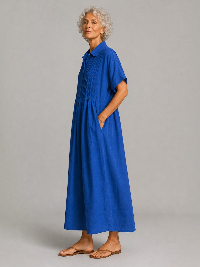 Berdien | Maxi-jurk in Blauw met Linnenlook