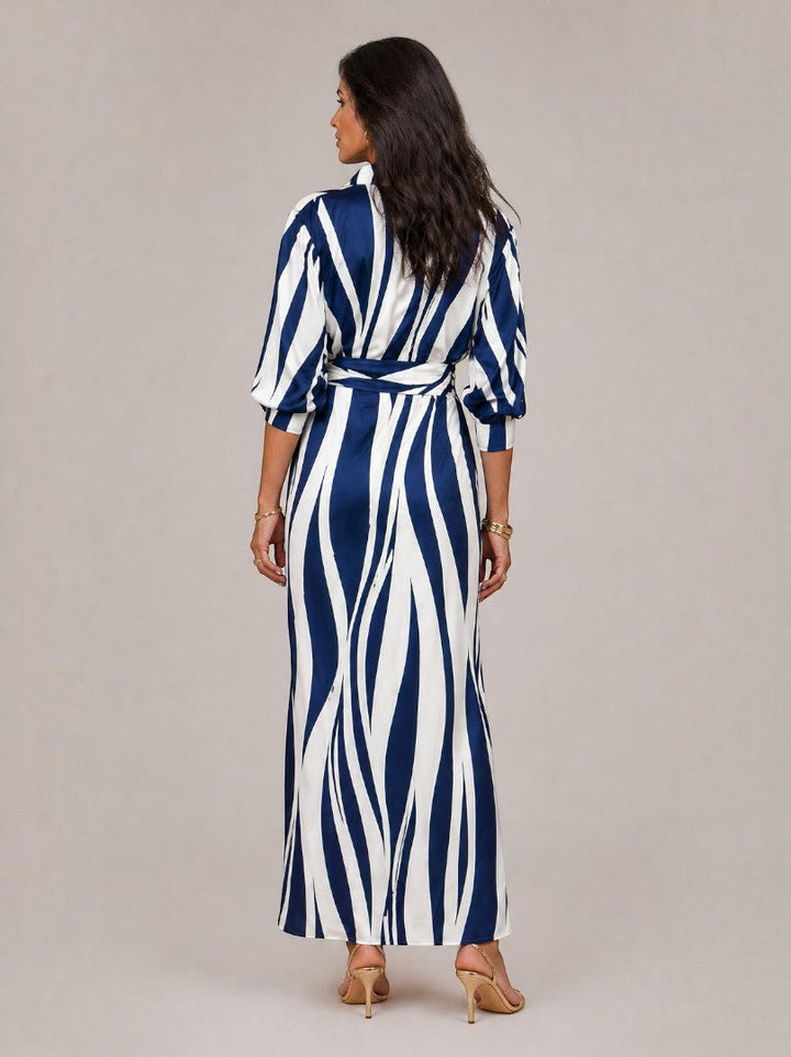 Anja | Wikkeljurk met Golfmotief in Marineblauw