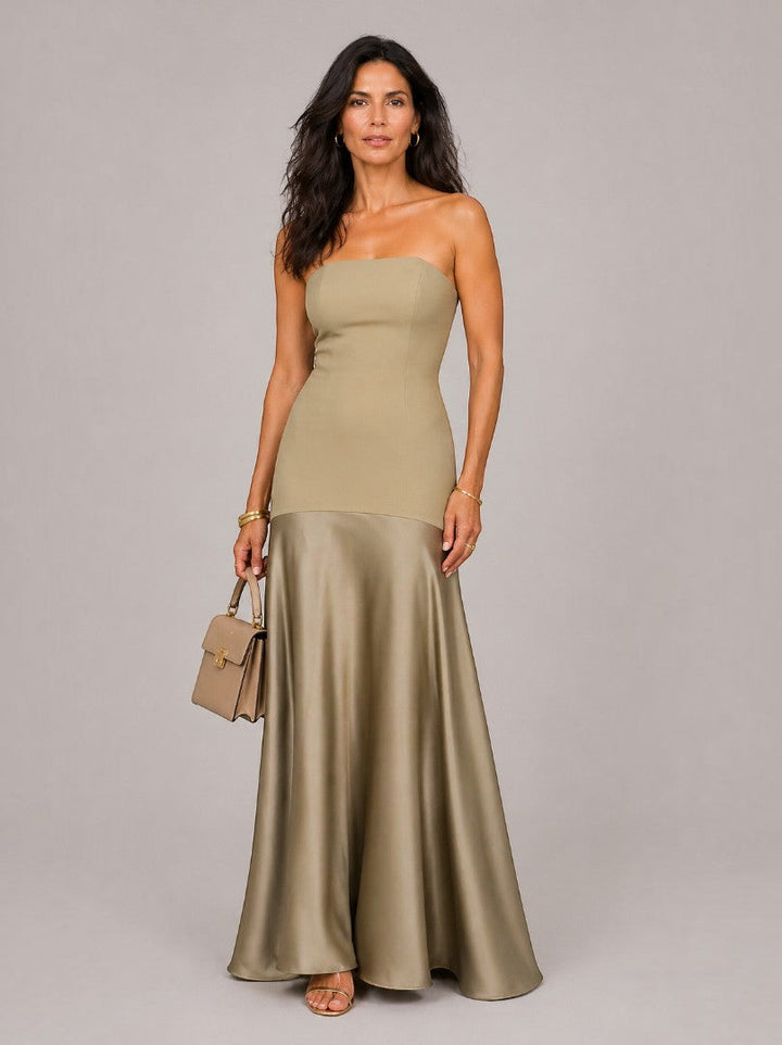 Marleen | Satijnen Maxi-jurk in Champagne