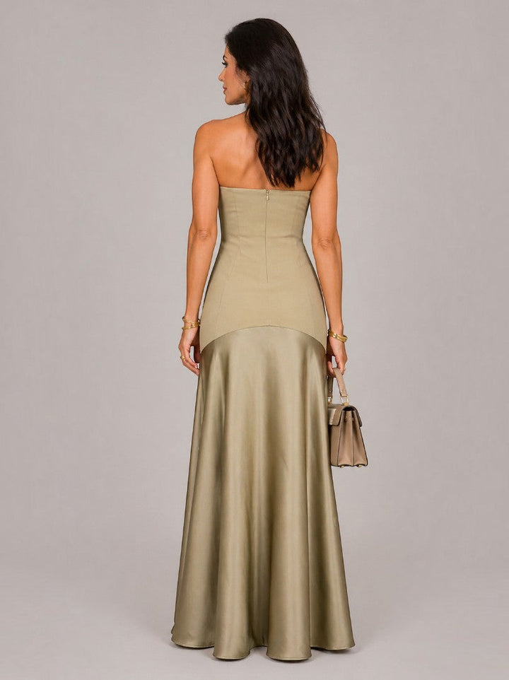 Marleen | Satijnen Maxi-jurk in Champagne