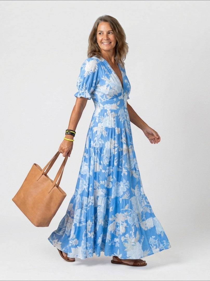 Rina | Maxi-jurk met Bloemenprint in Roze