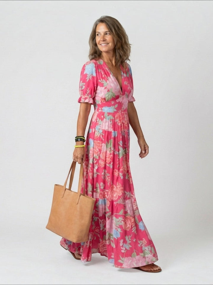 Rina | Maxi-jurk met Bloemenprint in Roze