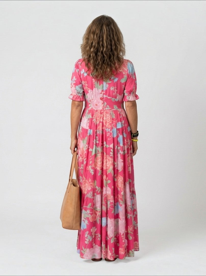 Rina | Maxi-jurk met Bloemenprint in Roze