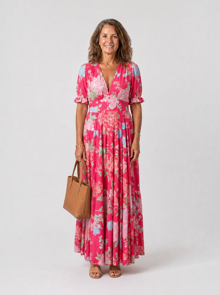 Rina | Maxi-jurk met Bloemenprint in Roze
