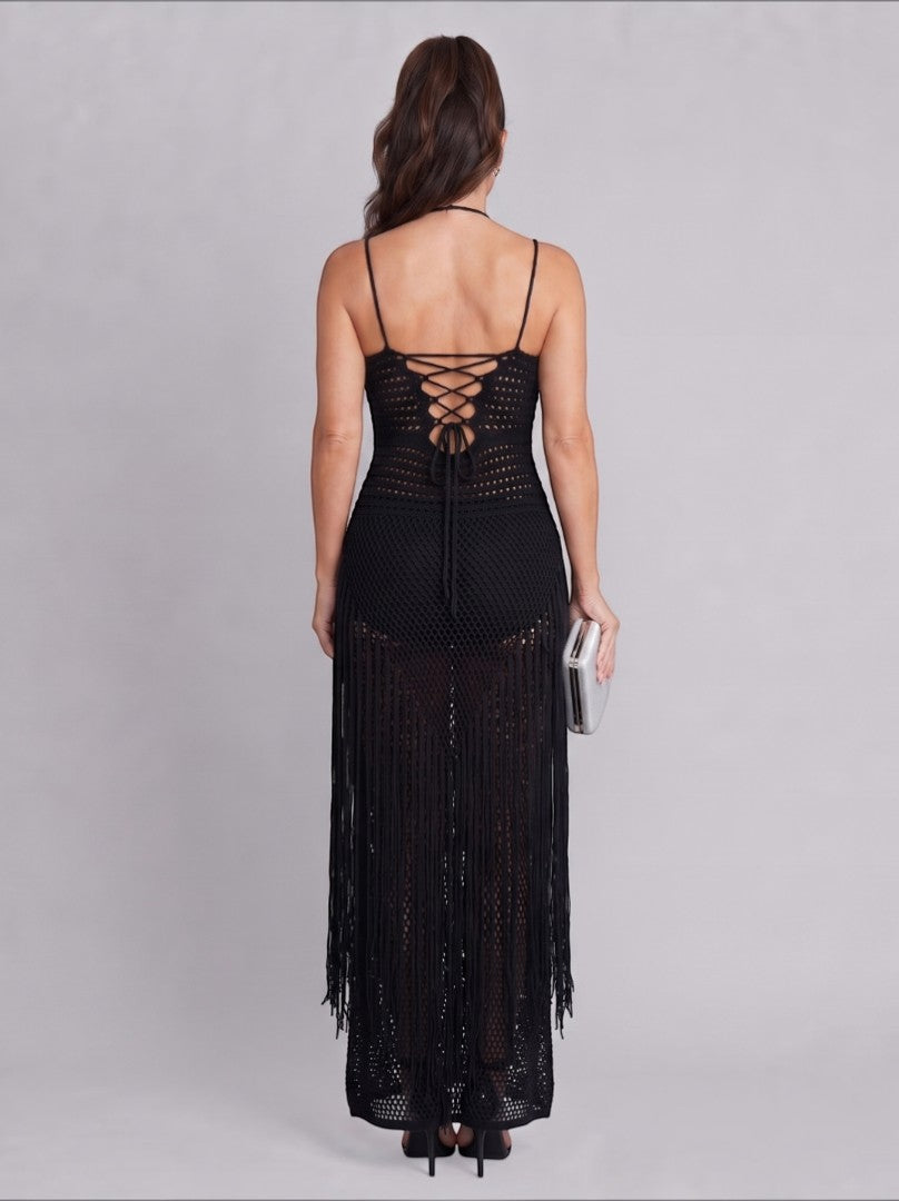 Truus | Zwarte Maxi-jurk met Haaklook