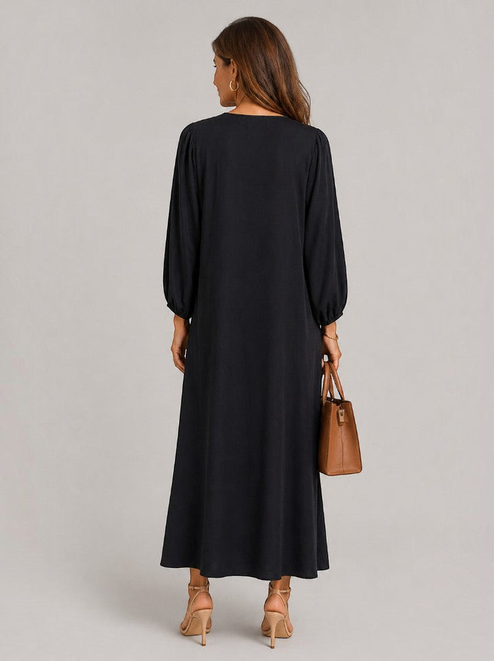 Marjan | Zwarte Maxi-jurk met Lange Mouwen