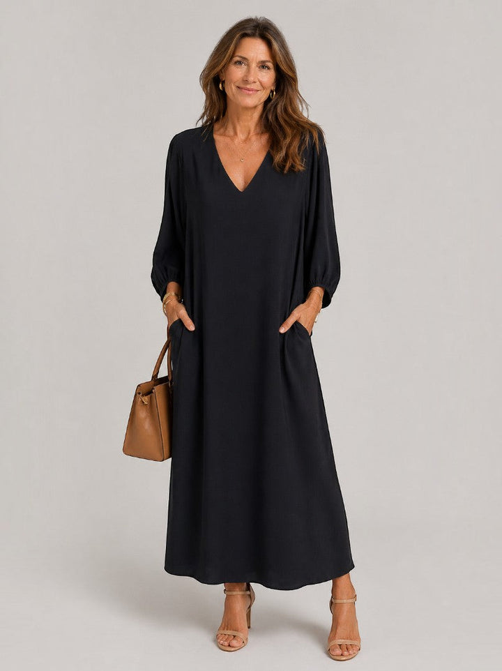 Marjan | Zwarte Maxi-jurk met Lange Mouwen