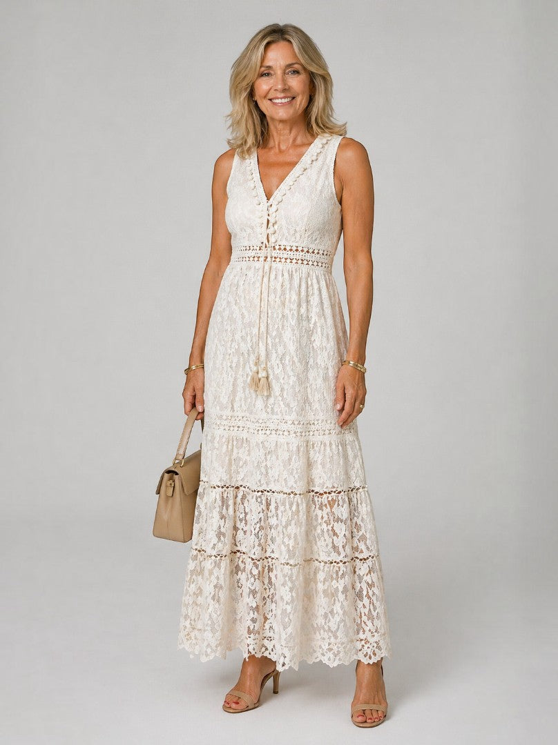 Conny | Maxi-jurk in Crème met Kant