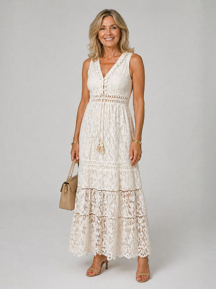 Conny | Maxi-jurk in Crème met Kant