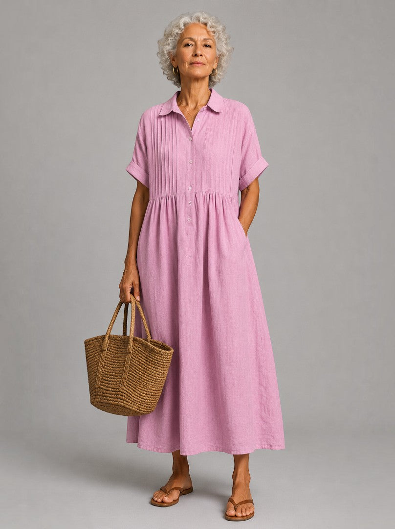 Berdien | Maxi-jurk in Blauw met Linnenlook