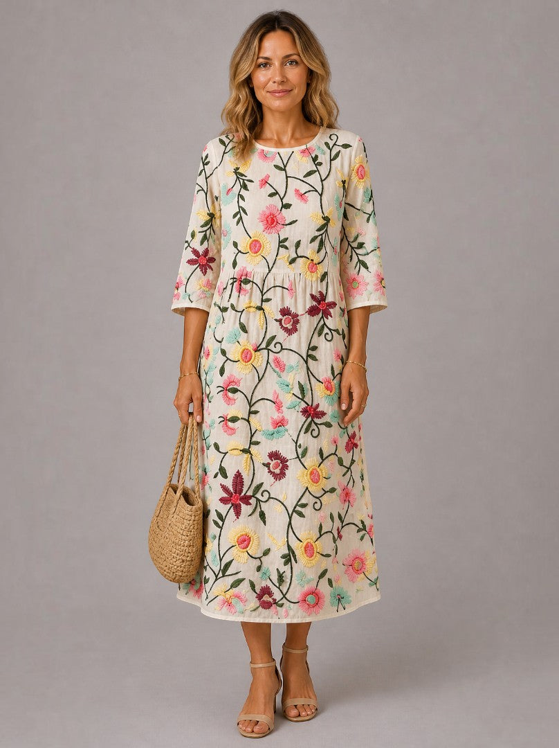 Antoinette | Midi-jurk met Bloemenborduursel