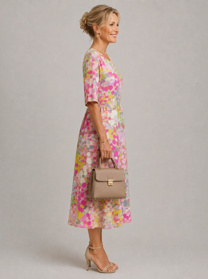 Anneloes | Midi-jurk met Geschilderde Aquarelbloemen