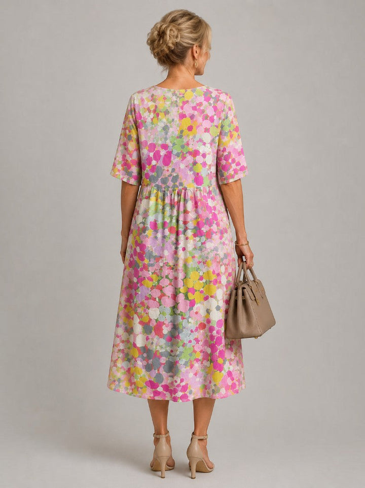 Anneloes | Midi-jurk met Geschilderde Aquarelbloemen