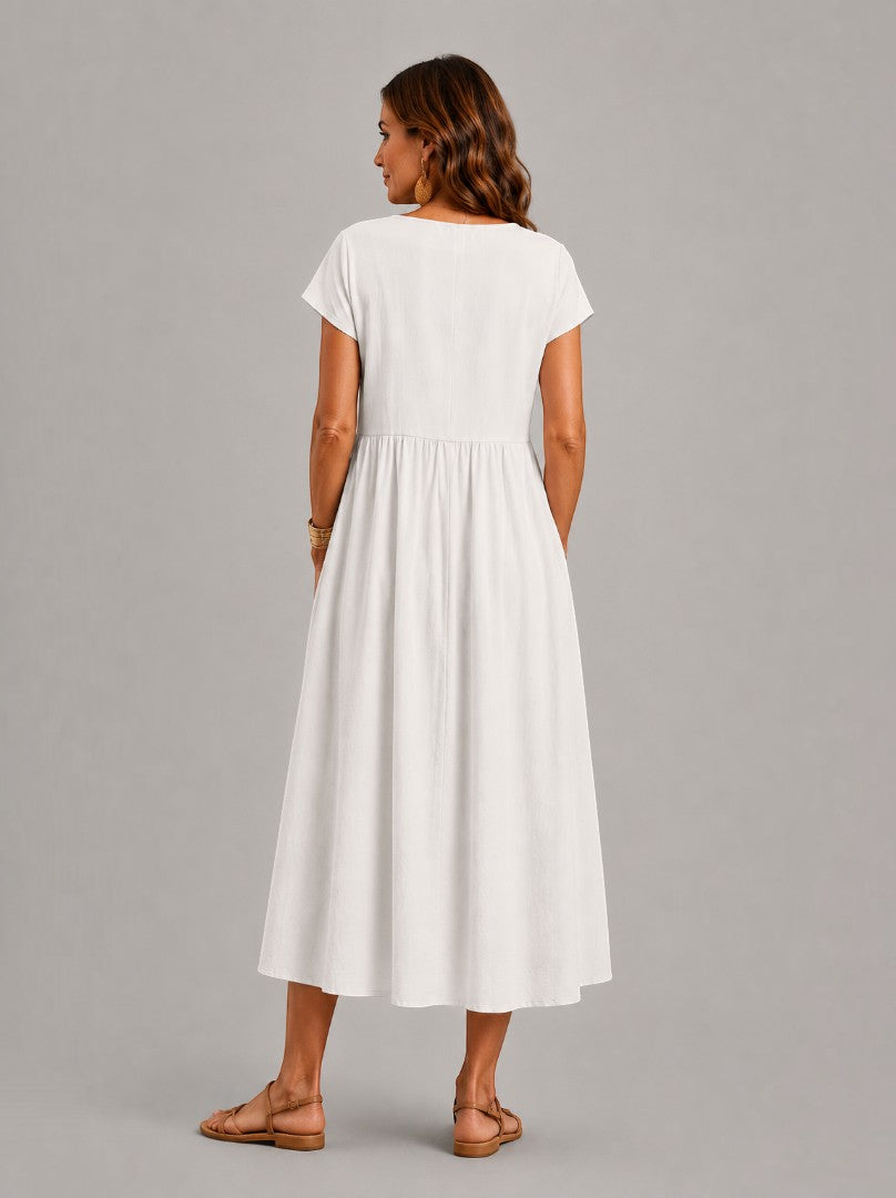 Willy | Witte Zomerjurk met Linnenlook