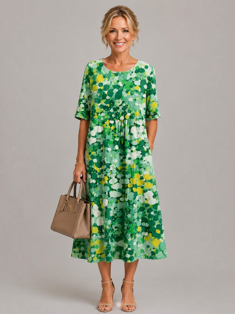 Anneloes | Midi-jurk met Geschilderde Aquarelbloemen