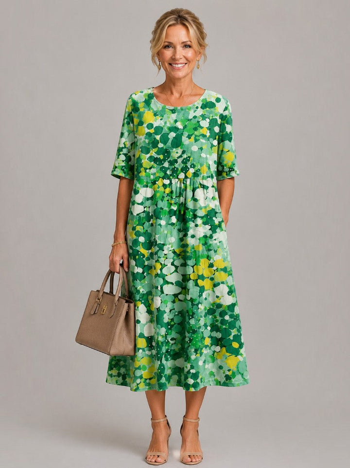 Anneloes | Midi-jurk met Geschilderde Aquarelbloemen