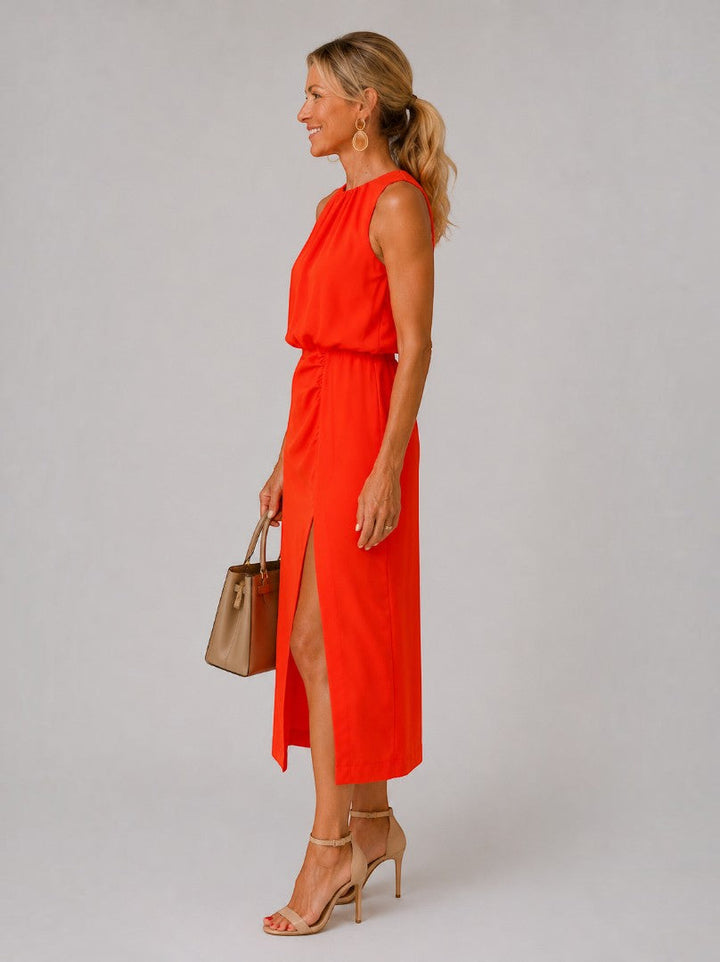 Betty | Rode Midi-jurk met Split