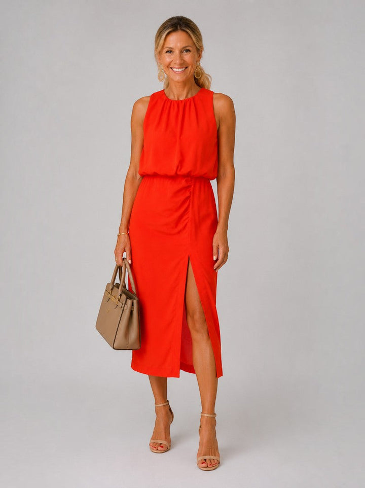 Betty | Rode Midi-jurk met Split