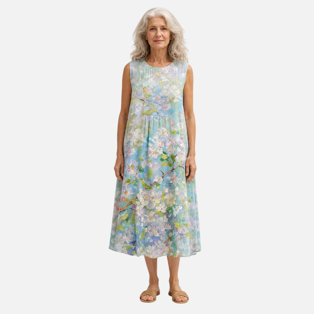 Daniëlle | Mouwloze midi-jurk met aquarelbloemen