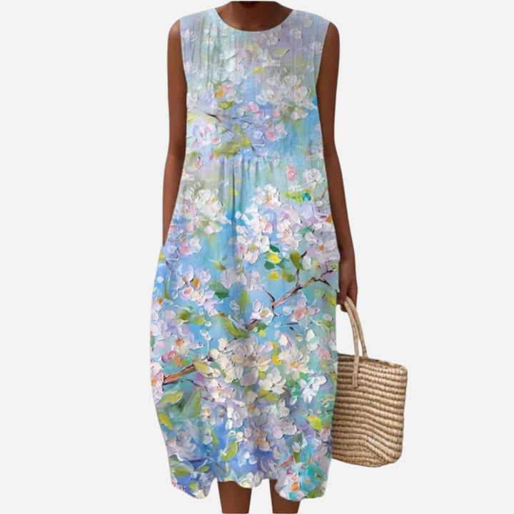 Daniëlle | Mouwloze midi-jurk met aquarelbloemen