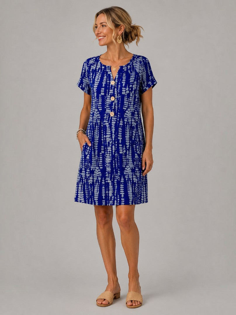 Ellis | Zomerjurk met Grafische Print in Zwart