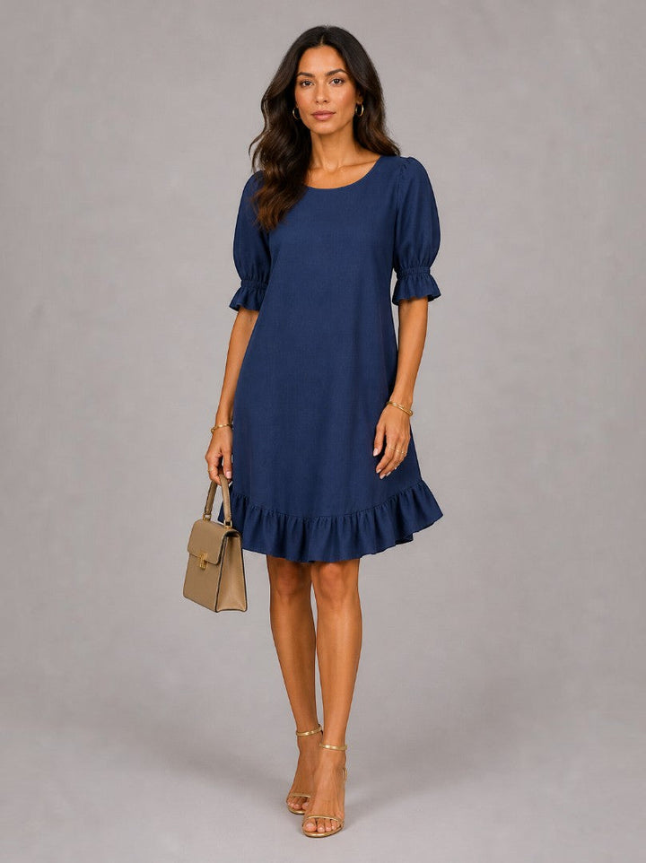 Lien | Zomerjurk in Marineblauw met Volant
