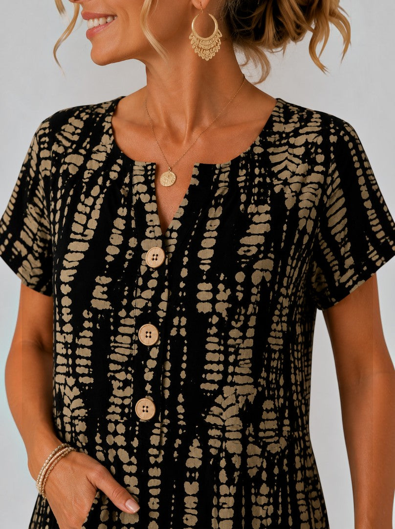 Ellis | Zomerjurk met Grafische Print in Zwart