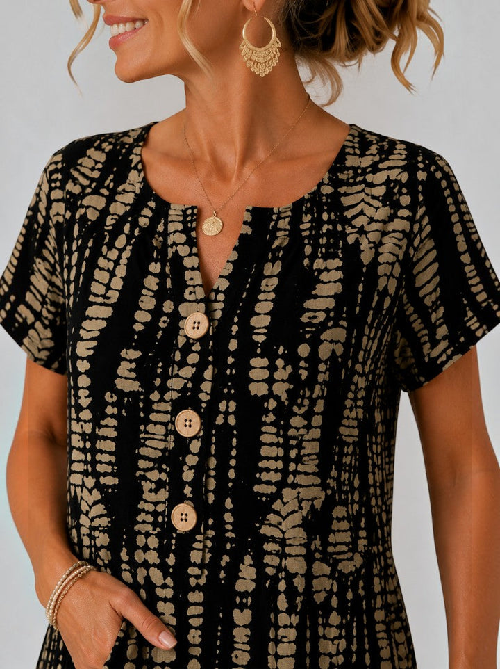 Ellis | Zomerjurk met Grafische Print in Zwart