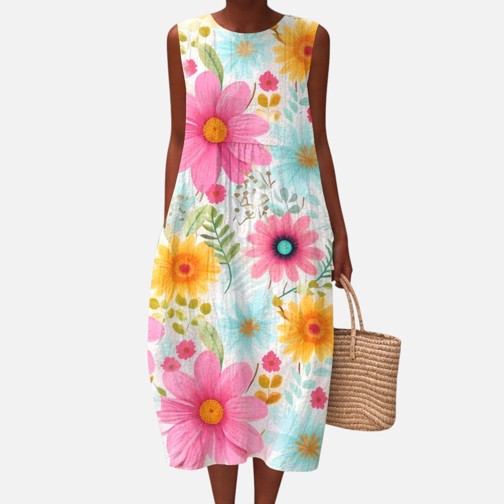 Vera | Mouwloze midi-jurk met grote margrieten