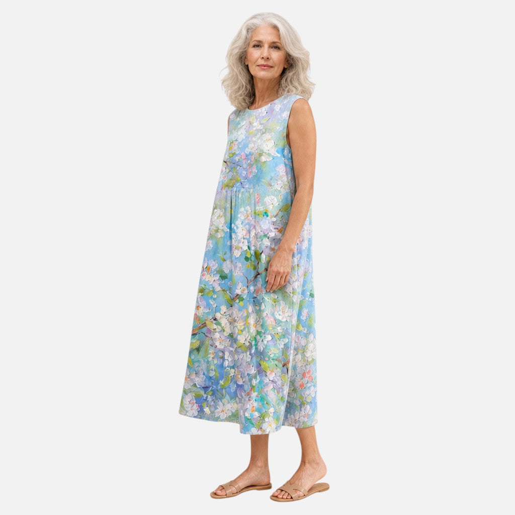 Daniëlle | Mouwloze midi-jurk met aquarelbloemen