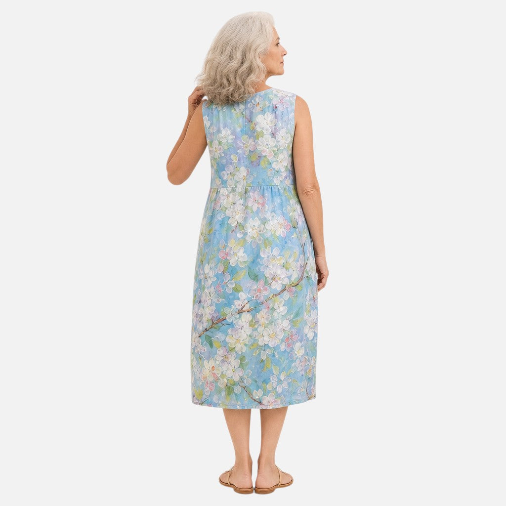 Daniëlle | Mouwloze midi-jurk met aquarelbloemen