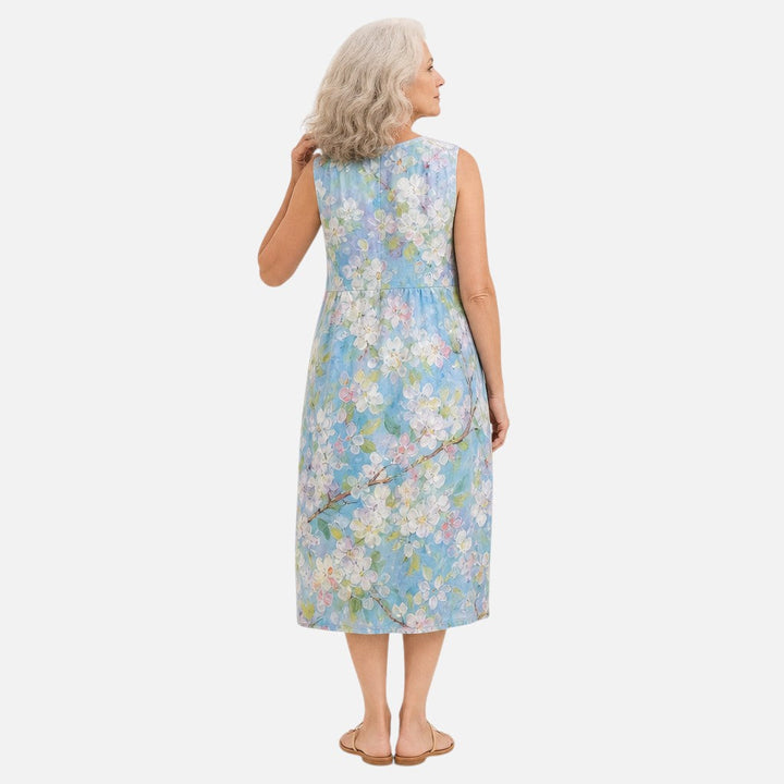 Daniëlle | Mouwloze midi-jurk met aquarelbloemen