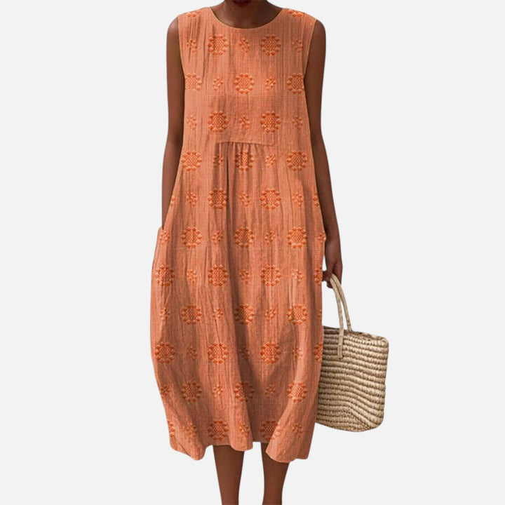 Hanneke | Mouwloze midi-jurk in oranje
