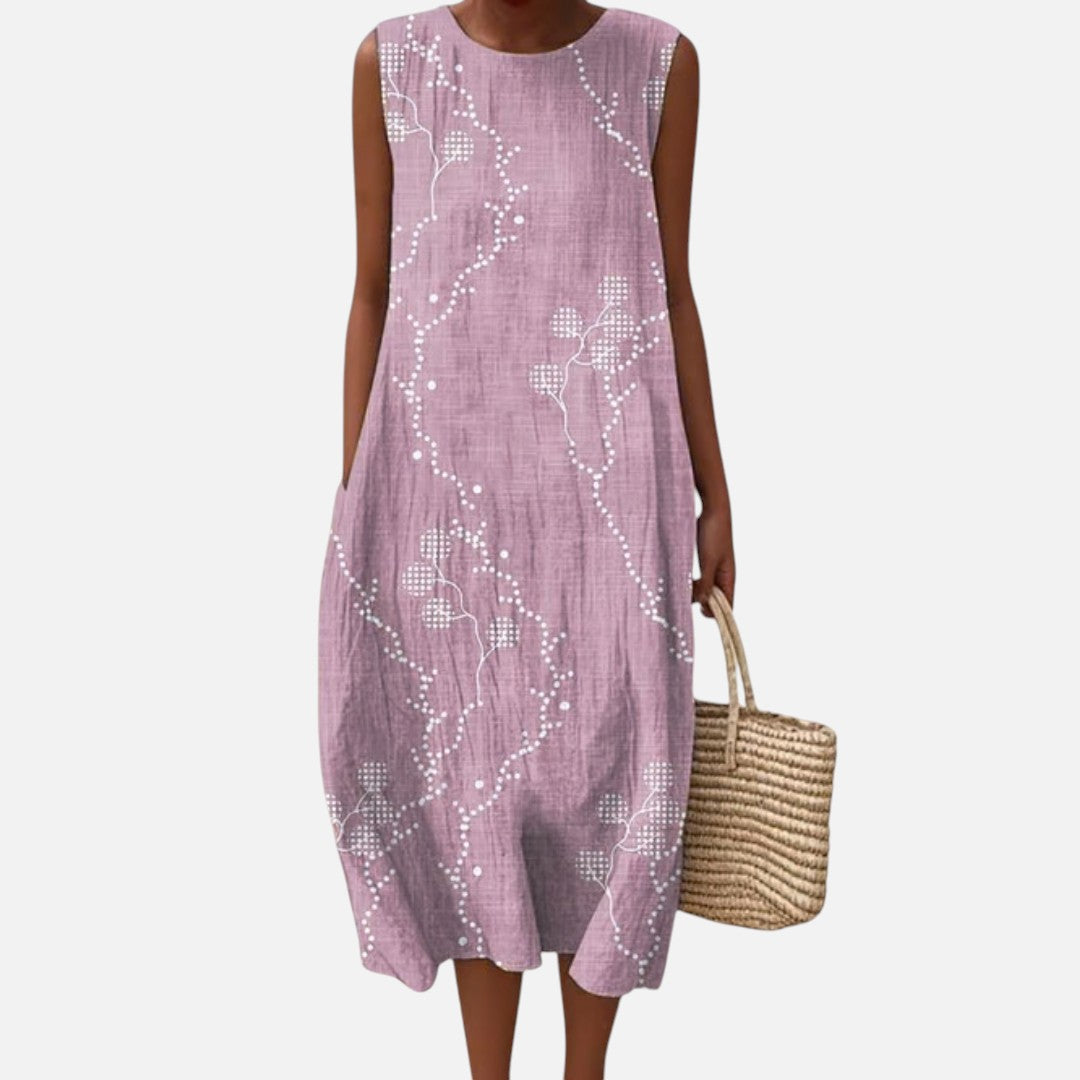 Ans | Mouwloze midi-jurk in lila met stippenlijnen