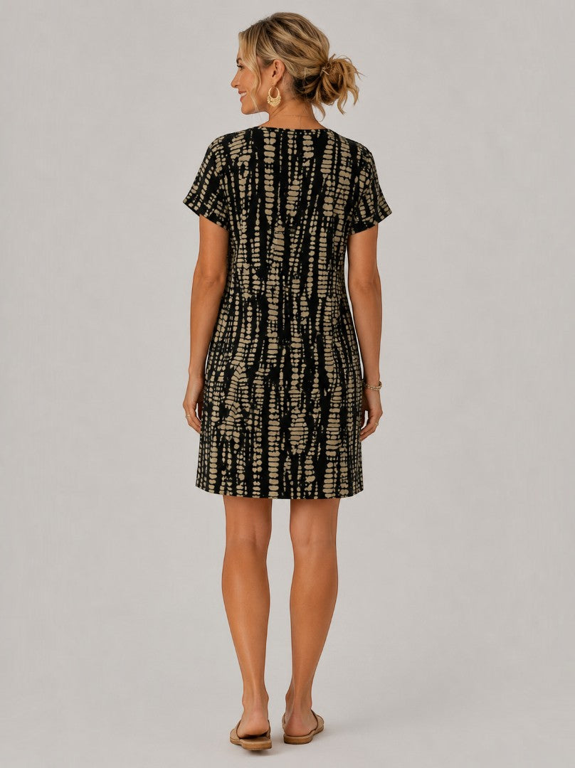 Ellis | Zomerjurk met Grafische Print in Zwart