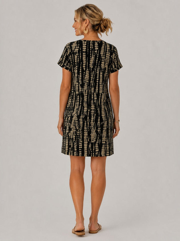 Ellis | Zomerjurk met Grafische Print in Zwart
