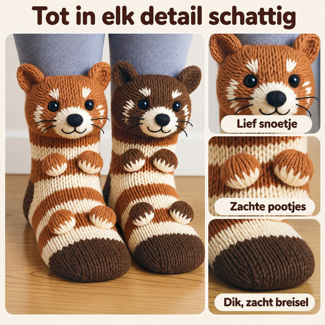 Noor | Knuffelsokken Gestreepte Rode Panda – Details