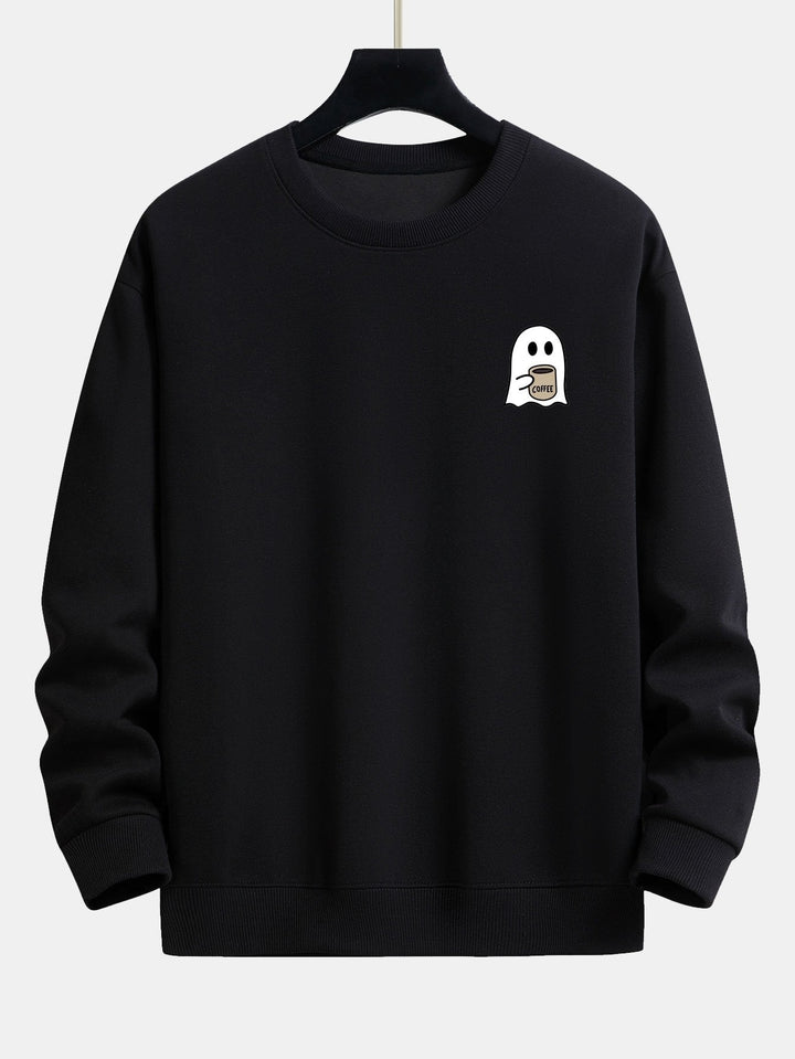 Tom | Sweater met spook- en koffieprint en relaxte pasvorm