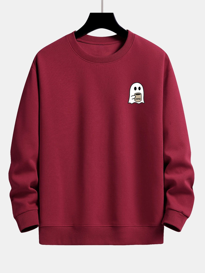 Tom | Sweater met spook- en koffieprint en relaxte pasvorm
