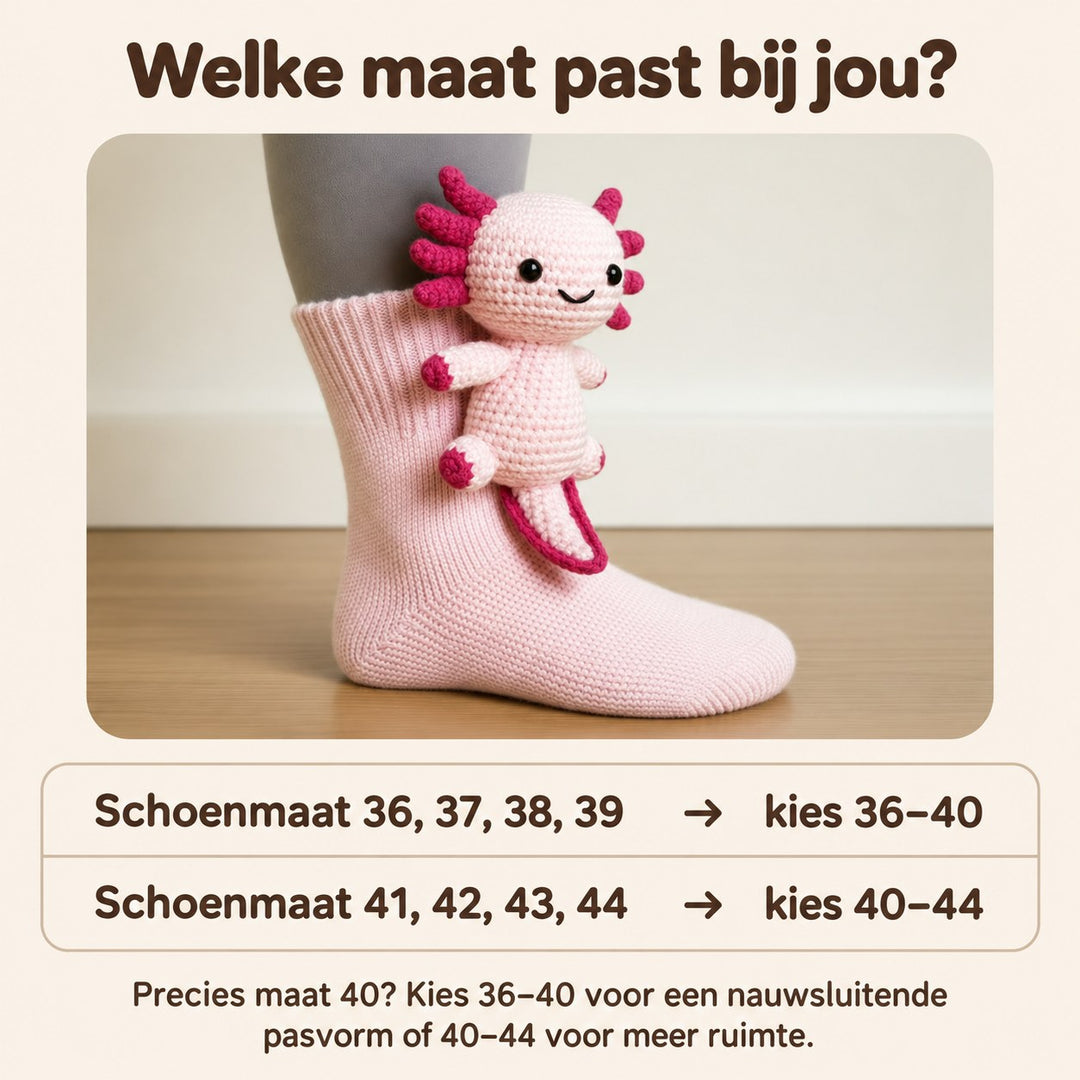 Roos | Knuffelsokken Axolotl – Maattabel